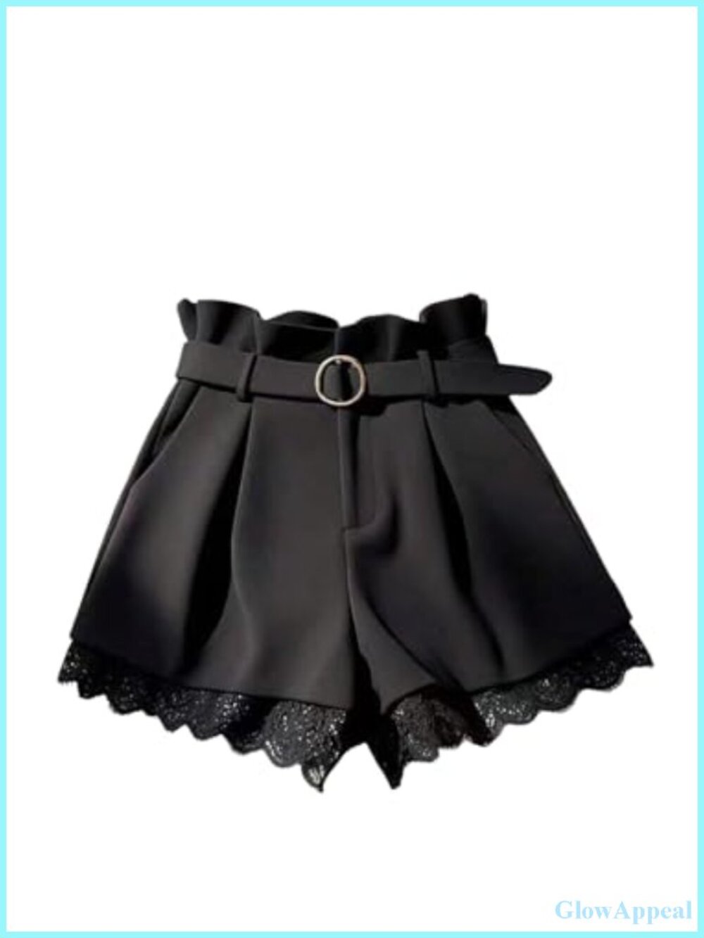 Women's Pleated Lace-Trim Shorts High Waisted Tailored Dressy Workwear